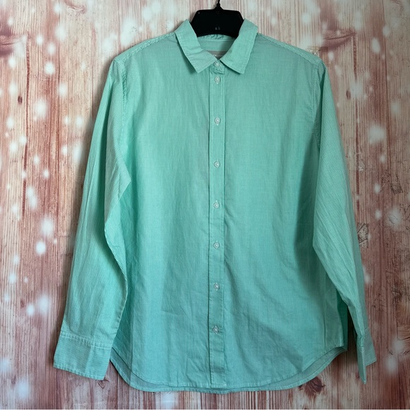 Everlane Tops - Everlane The Silky Cotton Relaxed Mint Green Striped Button Up Shirt Size 4